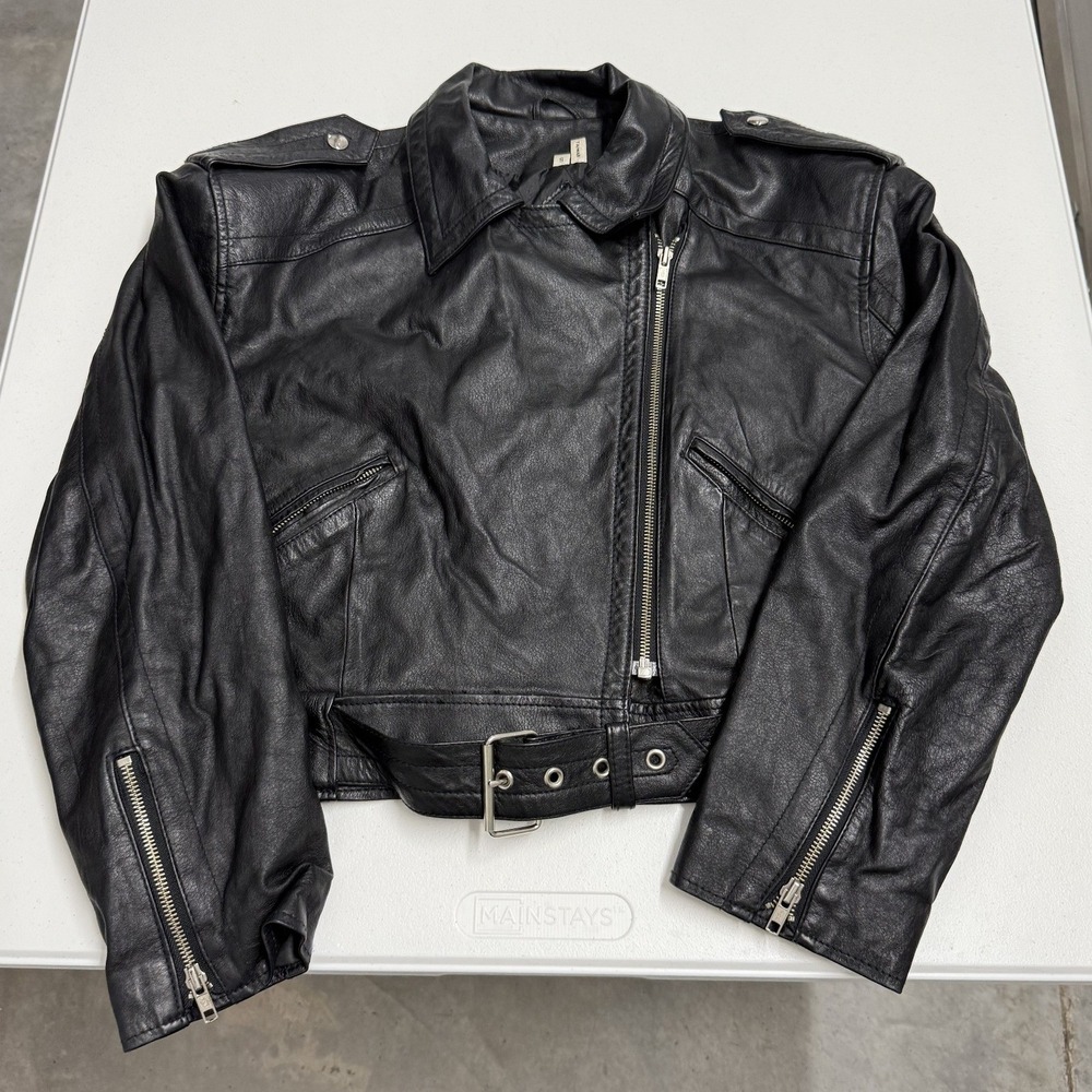 Vintage Limited Express Leather Biker Jacket Womens S Black Excellent Belted